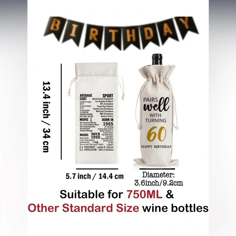 Pairs Well with Turning 60 burlap wine bag NEW